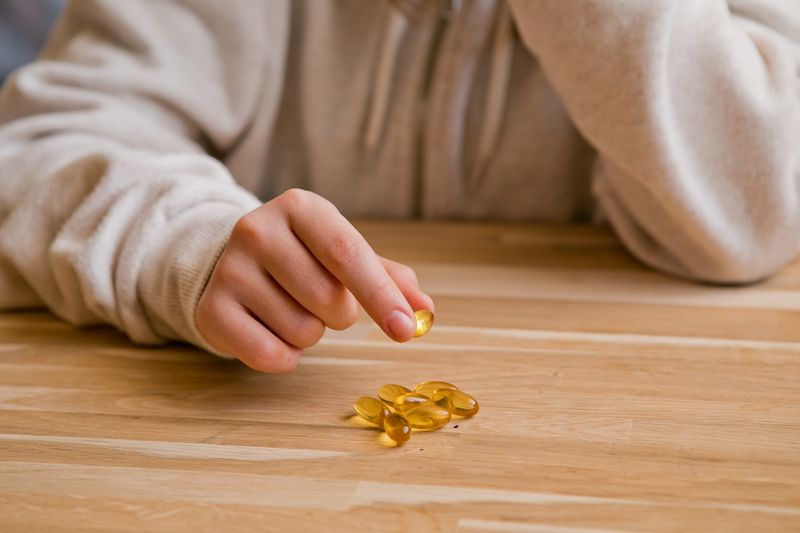 child holds omega 3 capsules for health and wellne