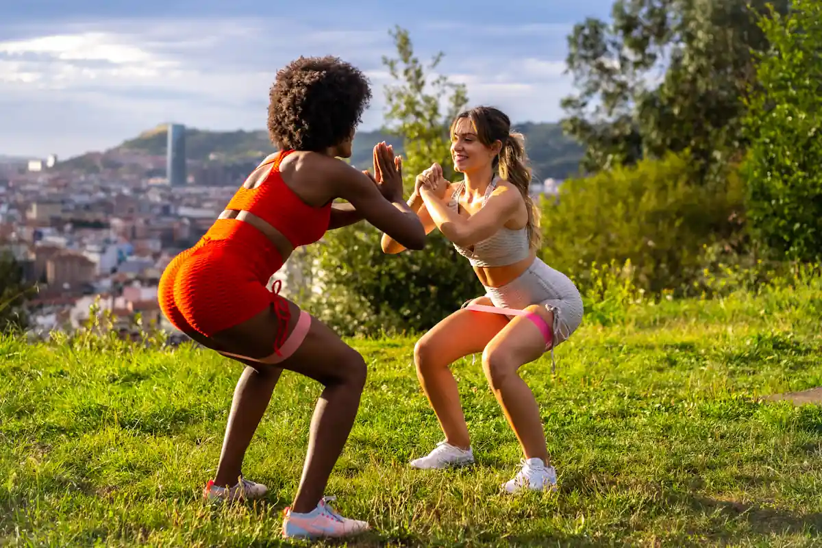 Deux femmes qui pratiquent le squat sumo